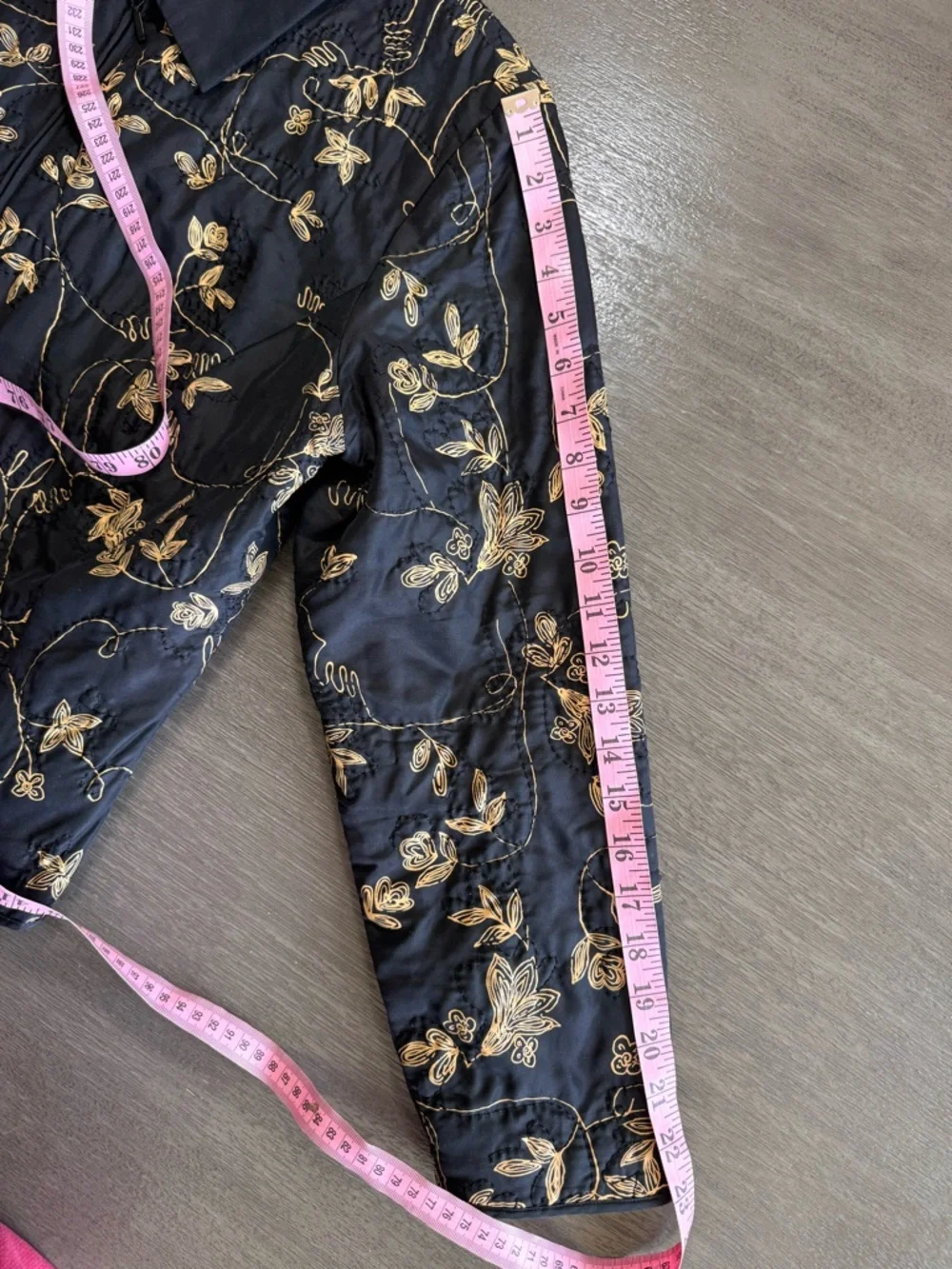 Vintage Silk Quilted Jacket Black Gold Floral Top XL Christina Hope